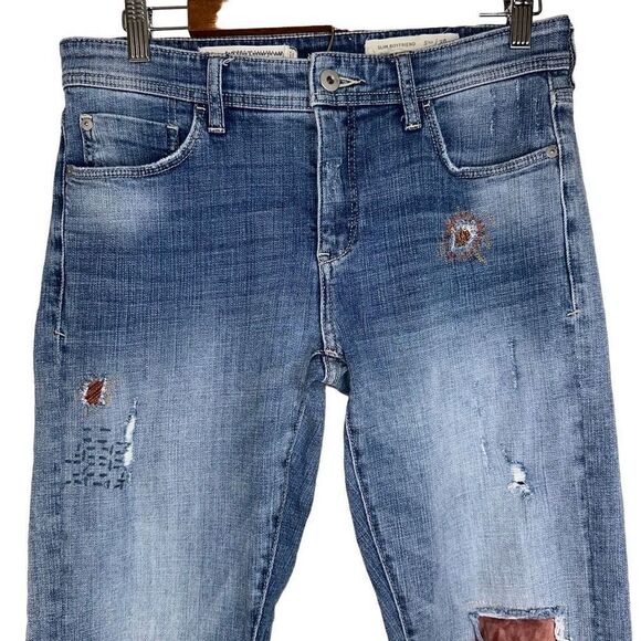 Pilcro By Anthropologie Slim Boyfriend Patchwork Denim Jeans Size 28 Casual Boho - Picture 4 of 12
